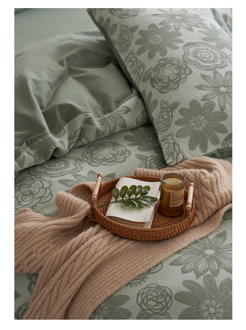 La Torretta Double-Layer Gauze Four-Piece Set, Pure Cotton High-End Color-Woven Jacquard Bedding Set, All-Cotton Duvet Cover And Bedsheet, Grass Green, 1.8/1.5m Bed 12