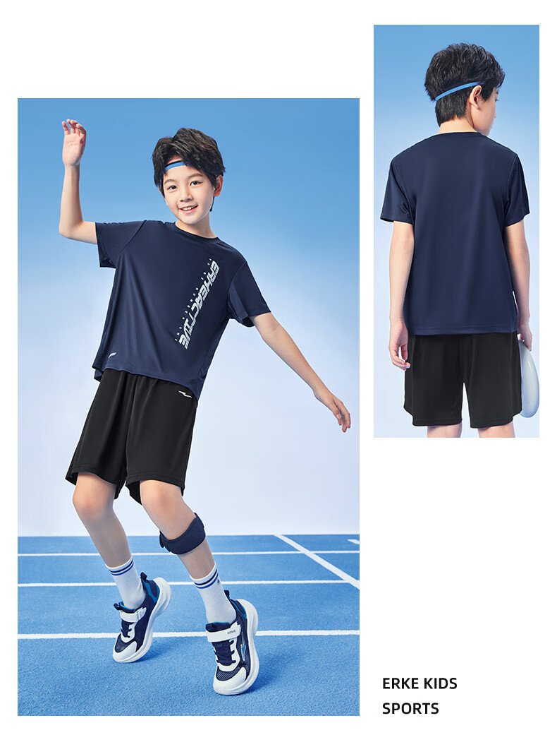 ERKE Kids Boys Sports Set Summer Short Sleeve and Shorts Bright White Size 120 17
