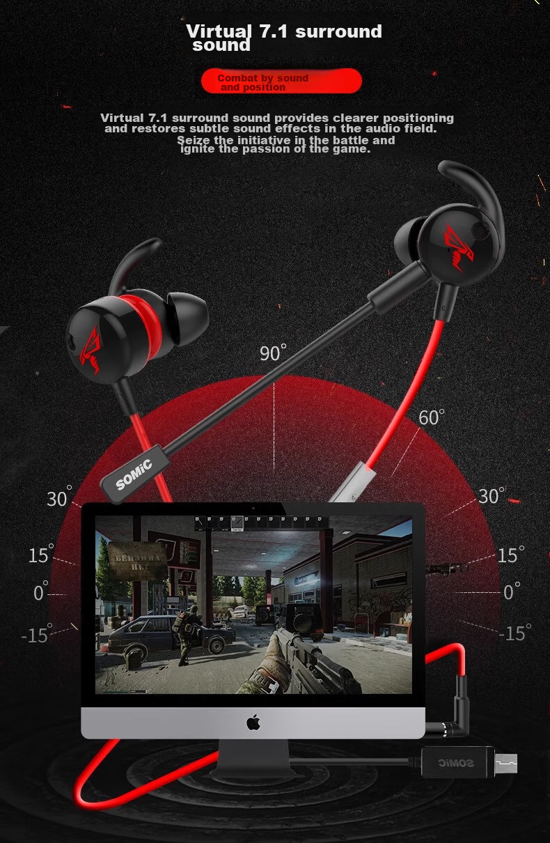 SOMIC G618i Gaming Headset with Sound Positioning, In-Ear Design Compatible with Computers, Phones, Desktops, Laptops, E-Sports Gaming Headset with Microphone Plug-In And Detachable Mic, Titanium Gray 3.5mm 2
