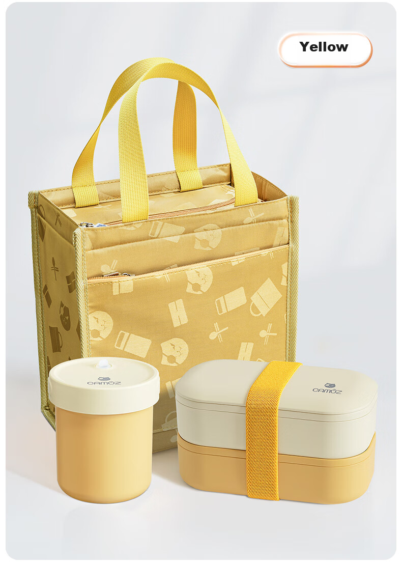 CAMUZ Bamboo Fiber Pro Double-Layer Lunch Box Bento Box, Japanese Style, Microwave Safe, 1200ML, White And Black, 3-Piece Set 10