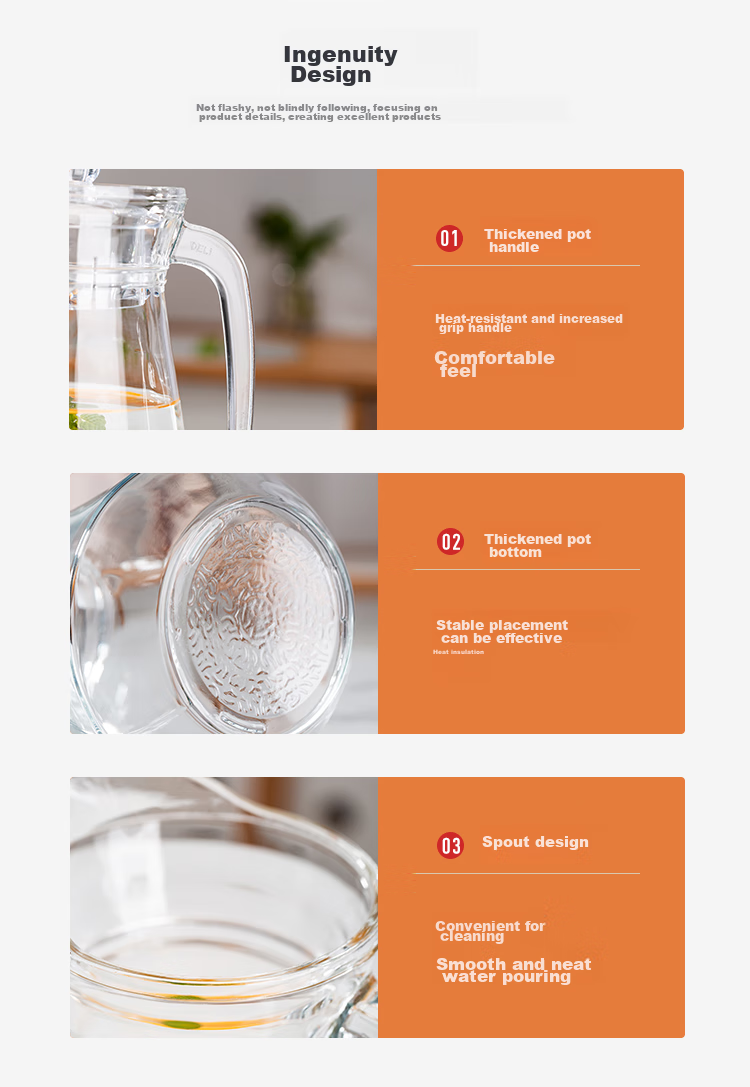 QINGPINGGUO Household Glass Cold Water Pitcher, Beverage Jug, Tea Pitcher, Glass Teapot, 1.3L Capacity, with Randomly Shipped Lid 7
