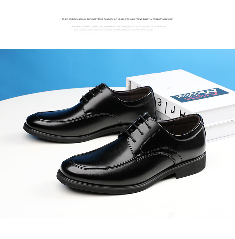 BEIOUTU Men's Leather Shoes, Business Casual Shoes, British Style Office Lace-Up Comfortable Men's Footwear, 9827 Black, Size 43 9