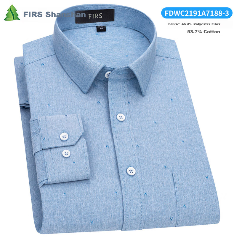 FIRS Long-Sleeve Shirt for Men, Autumn Business Casual Dress Shirt for Young And Middle-Aged, Style 7188-3 Green (Long-Sleeve Version), Size 43 5
