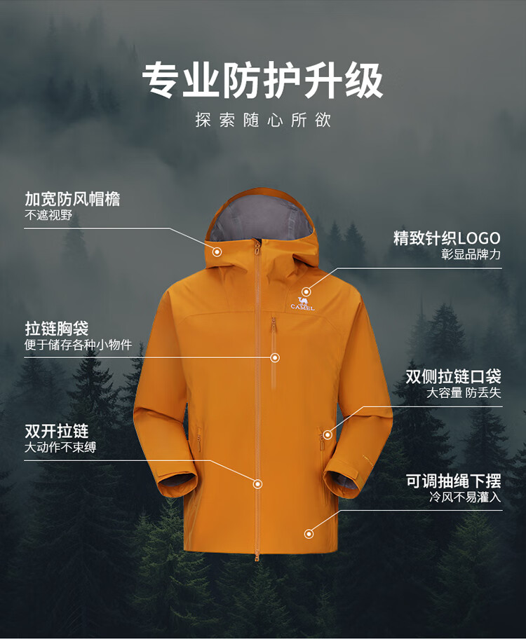 CAMEL Outdoor Sports 3L Hard Shell Jacket for Men And Women, 2024 New Model, Heavy Rain-Proof Waterproof Mountaineering Coat, Model 6126 3