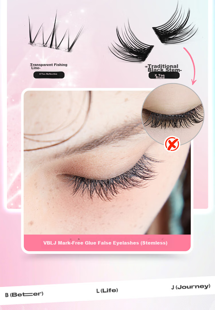BLJ Glue-Free False Eyelashes, 32 Clusters, Natural Blooming Effect without Stems, Puffy Eyes, Beginner-Friendly, No Need to Remove, HD01 7