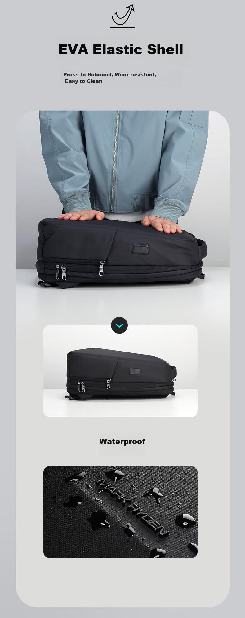 MARK RYDEN Backpack for Men, Double Shoulder Bag, 15.6-Inch Gaming Laptop Bag, Motorcycle Travel Bag, Schoolbag MR9405 Elegant Black Raincoat Style 14