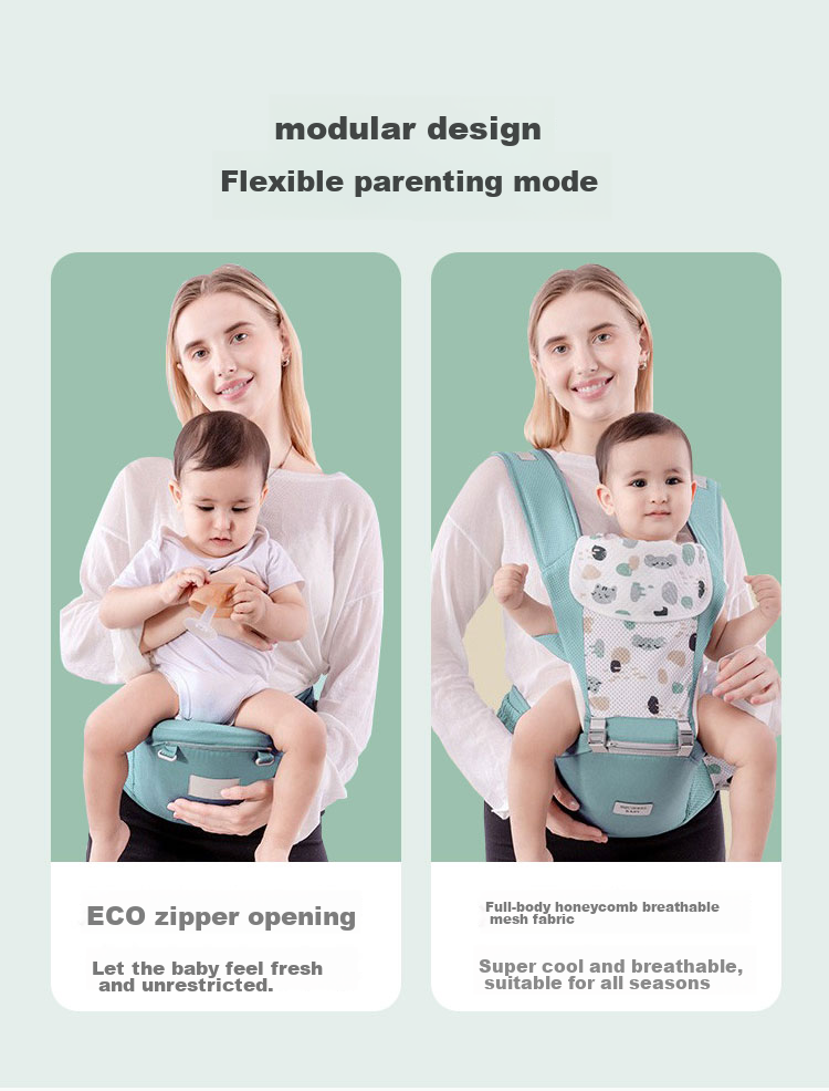 Aibaoshi Baby Carrier Waist Stool, Front And Cross-Carrier Style, Multifunctional, Breathable, Thin, with Head Protection, Detachable, M181 Mint Gree 3