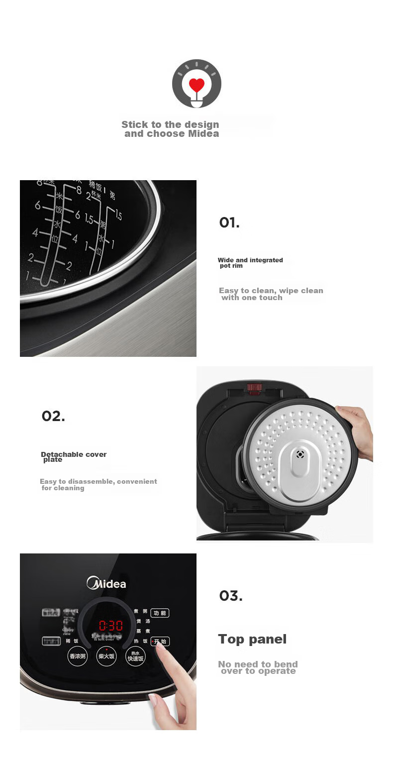 Midea Crystal Titanium 0-Coating Non-Stick IH Heating 4L Smart Rice Cooker for 4-5 People, Grade 1 Energy Efficiency MB-HC4050S 20