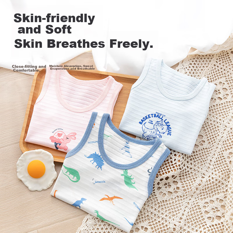 Babyprints Girls' Tank Tops 2-Pack, Sleeveless Vest for Young Children, Kindergarten Girls' Pure Cotton Pajamas, Soft Cat Design, Size 110