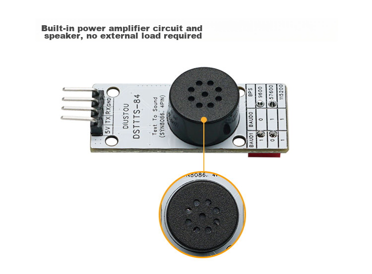 Diushitou SYN8086 Chinese Voice Synthesis Module, TTL Communication, Onboard Microphone, Audio Sensor Module 3
