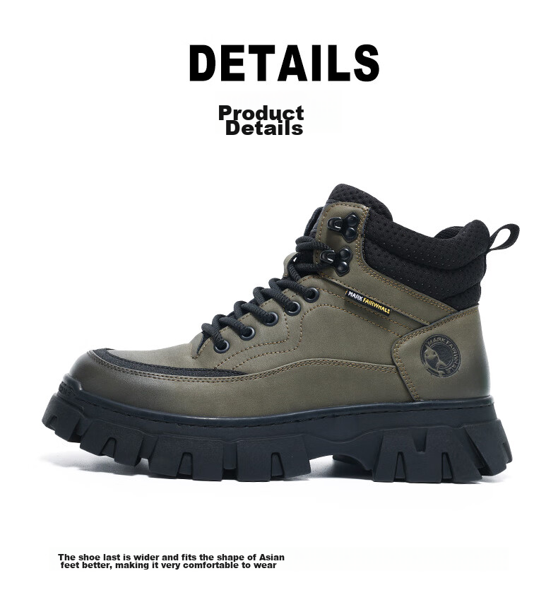 MARK FAIRWHALE Men's High-Top Martin Boots, Winter Outdoor Desert Work Boots, Casual Men's Boots, Black And Gray, Size 40 10