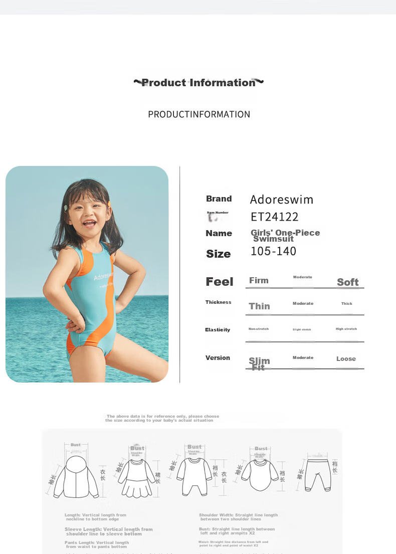 Adoreswim 2024 New Fashion Trendy Cute Style Girls' Summer Swimsuit Set, Two-Piece, Size 110 32