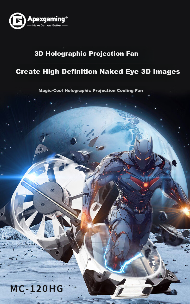Apexgaming Magic Cool MC-120HG 3D Holographic Projection Fan / Customizable 3D Dynamic Image 1