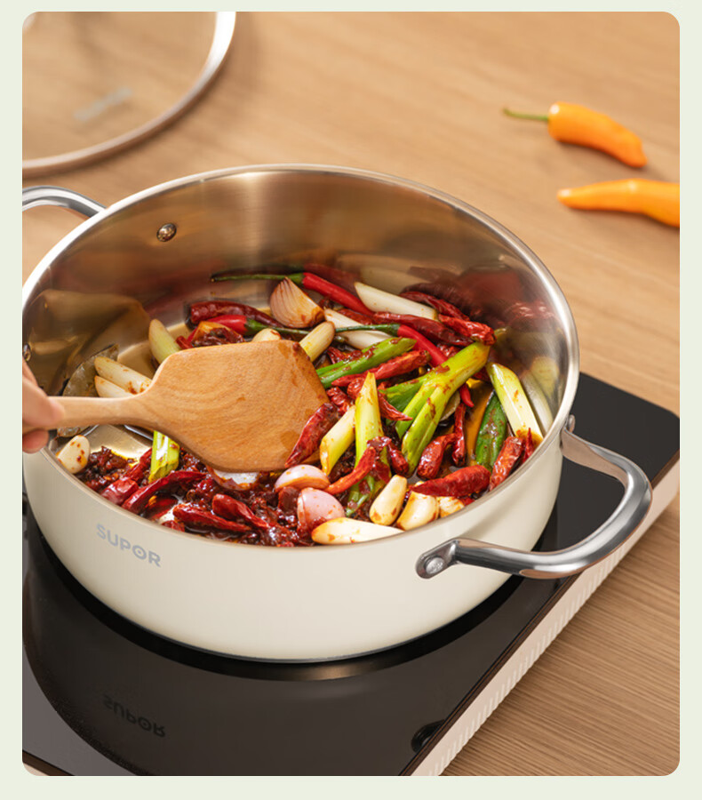 SUPOR 304 Stainless Steel Hot Pot for Home Use with Composite Bottom, Gas And Induction Compatible Soup Pot, 28cm Green ET28AAS04-G 4