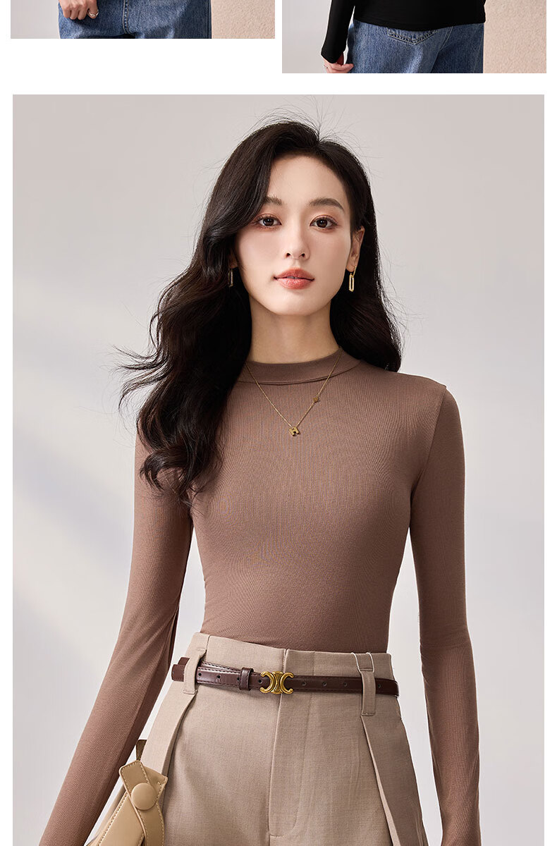 LangSha Spring And Autumn Modal Solid Color Low-Collar Base Shirt for Women, Slim-Fit Thin Inner Layer Long-Sleeve Slimming Stylish Top 20