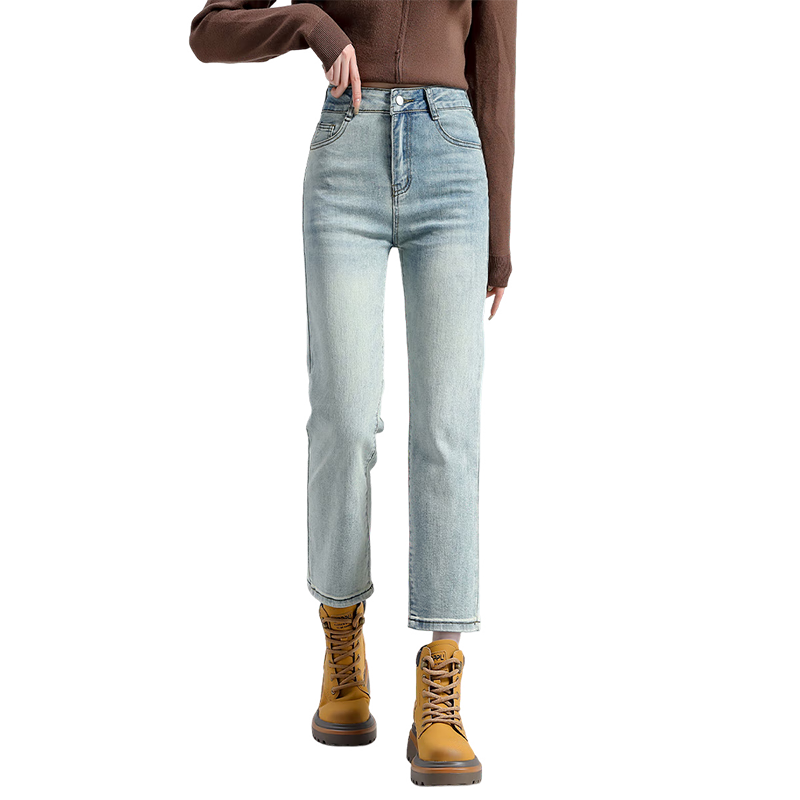Yipintiancheng High-Waisted Slimming Straight-Leg Cigarette Pants for Women, 2025 Autumn Season, Petite Nine-Tenths Length Pants, Comfortable Jeans for Wome