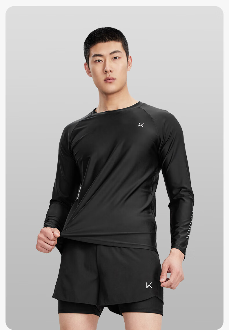 Keep Men's Long-Sleeve Swimsuit Top, Quick-Dry Anti-Embarrassment Professional Hot Spring Surfing Suit Swimming Gear, Black, L 3
