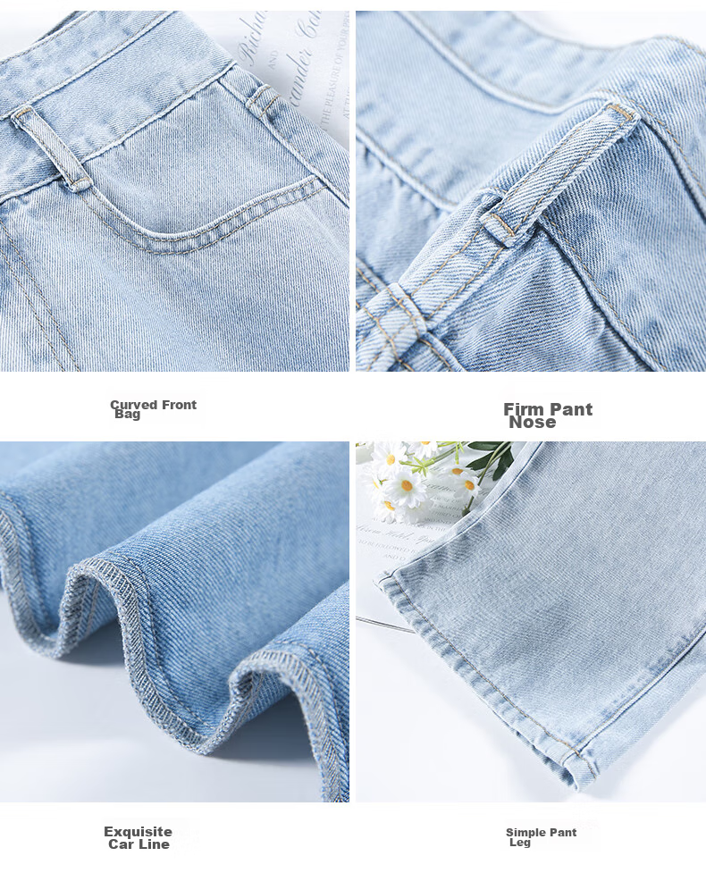Jeanswest Women's High-Waisted Slimming Straight-Leg Wide-Leg Jeans with Design Flair, Summer Style, Light Blue, Size L 8