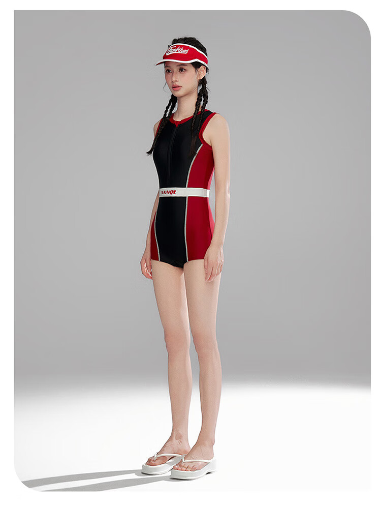 Sanqi Women's Professional Training One-Piece Swimsuit, Square Leg, Competitive Speed, Conservative Swimwear, Sports Hot Spring Slimming Swimsuit, Black, Size L 5