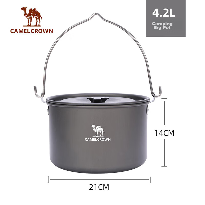 CAMELJEANS Outdoor Camping Cookware, Kettle for Camping Stove, Specialized Pot for Cooking Utensils, A2S31F106 Metal Gray, 4.2L