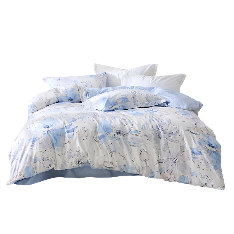 Luolai Home Textiles Pure Cotton 4-Piece Bedding Set Blue 200x230cm