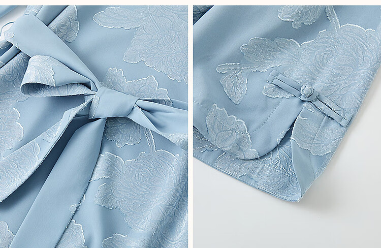 Dme (Unbelievably Comfortable) Spring And Autumn Delicate Jacquard Flared Seven-Quarter Sleeve Classical Button-Up Loose-Fitting Dress with Hidden Pockets 8