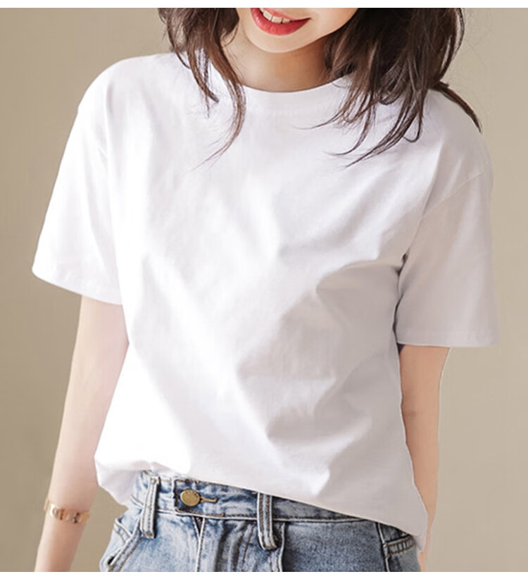 TonLion 2026 Summer New Women's Short-Sleeve T-Shirt, Solid Color Round Neck Loose Top, Simple Style 6