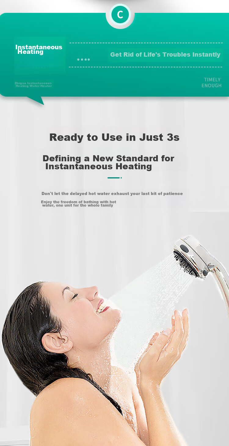 CHIGO Instant Electric Water Heater, 5500W Ultra-Thin Compact Kitchen Treasure, Constant Temperature, for Rental Apartments And Home Use, Bathing, KBR-F60_F60 4