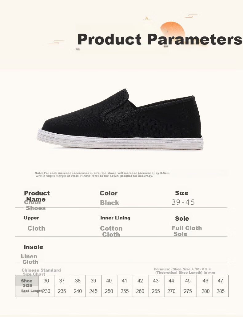 GUOLUOFEI Handmade Beijing Cloth Shoes with Thousand-Layer Sole, Breathable And Comfortable Slip-On Casual Shoes for Middle-Aged And Elderly, Black, Size 40 9