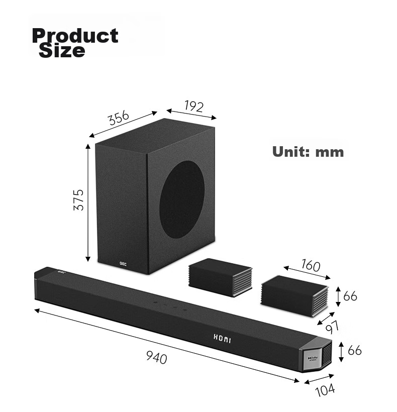 GIEC HA-960D Plus Soundbar TV Speaker, 5.1.2 Dolby Atmos Home Theater System, Living Room Surround Projector Wireless Speakers 33