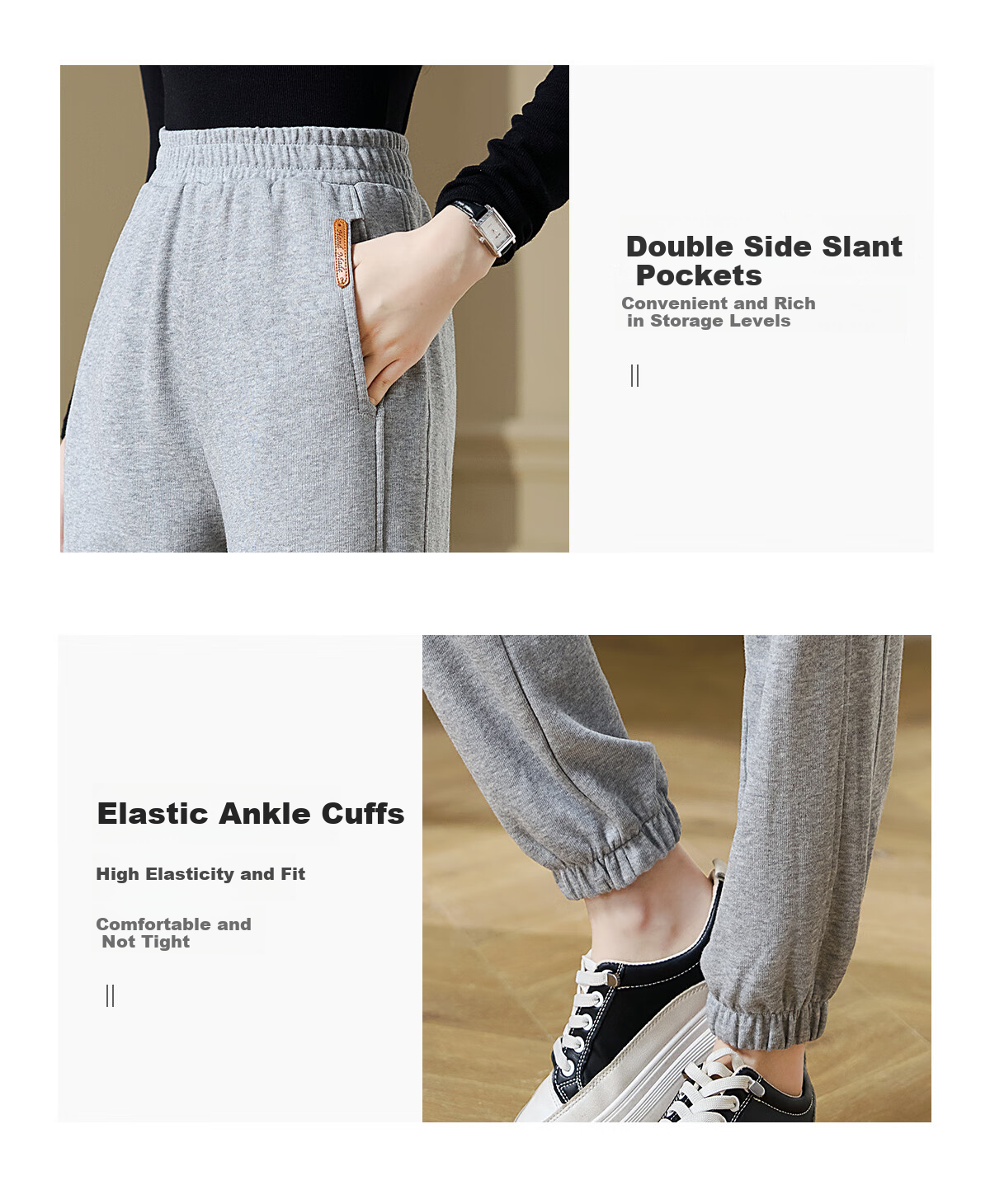 Chushen Women's Casual Pants with Elastic Waist, Versatile Slimming Effect, Pockets, Casual Tapered Leg Sweatpants Sports Pants S143K2006 7
