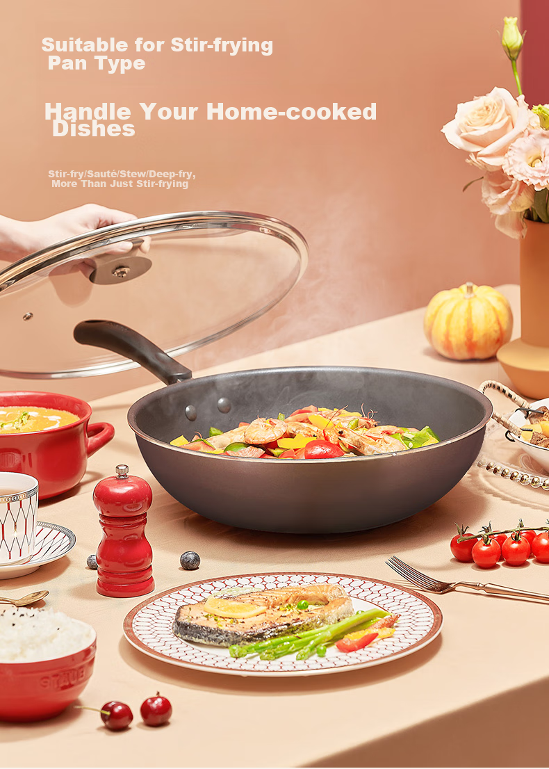 SUPOR Non-Stick Wok, Flat-Bottom Frying Pan for Stir-Frying And Steak Cooking, Low Smoke, 28cm, Gas Stove Specific, EC28JYJ02-N 5