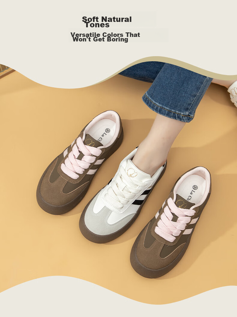La Chapelle Women's Spring New Derby Shoes Thick Sole Casual Low-top Lightweight Sneakers Beige/Silver 36 2