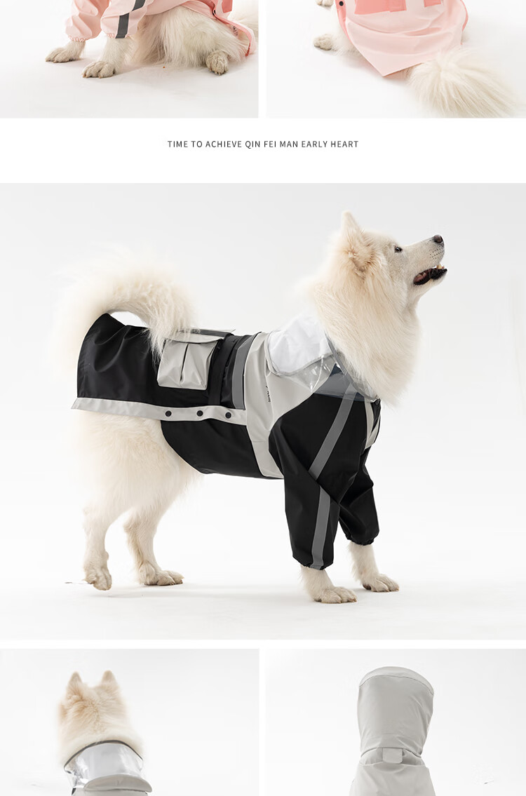 Qinfiman Dog Raincoat Large Dog Waterproof Hooded Rain Jacket for Golden Retriever Samoyed Alaskan Frost Blue 4XL 11