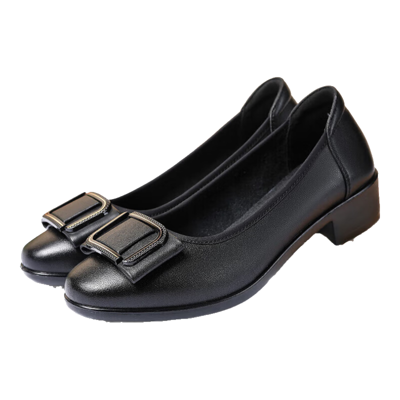 LAORENTOU Women's Single Shoes, Fashionable Casual Professional Chunky Heel Shallow Mouth Mid-Heel Commuter Work Shoes, LB12265, Black, Size 37