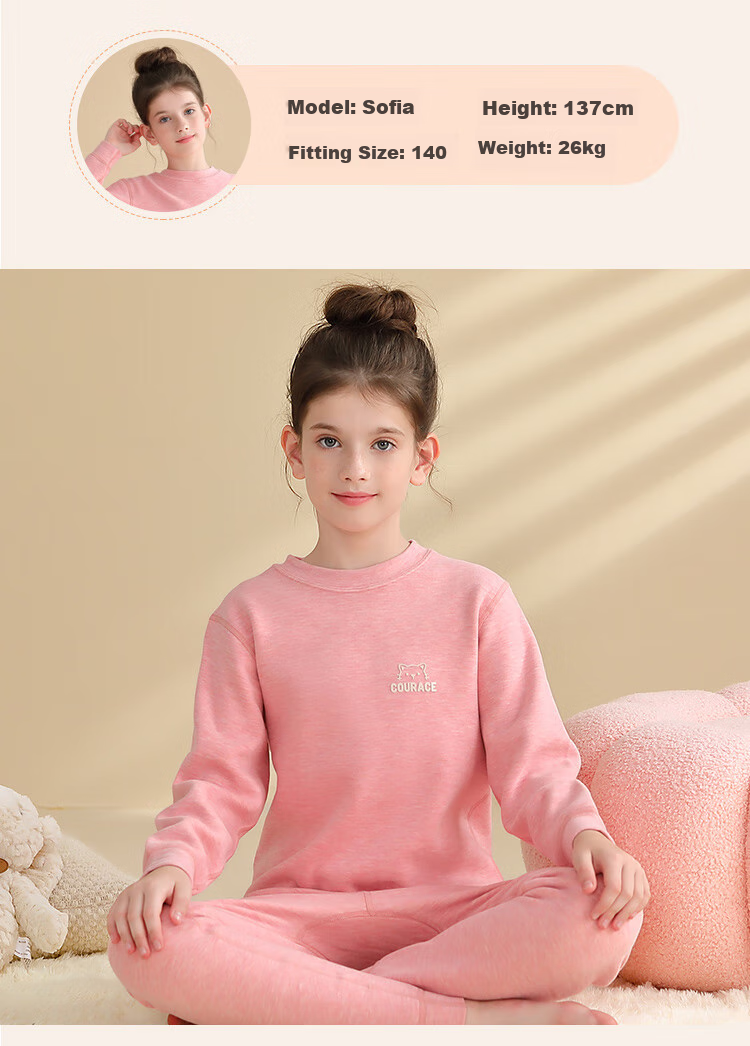 Nanjiren [400g School Uniform Essential] Children's Thermal Underwear, Boys And Girls Winter Fleece-Lined Thickened Autumn Top And Pants Set 19