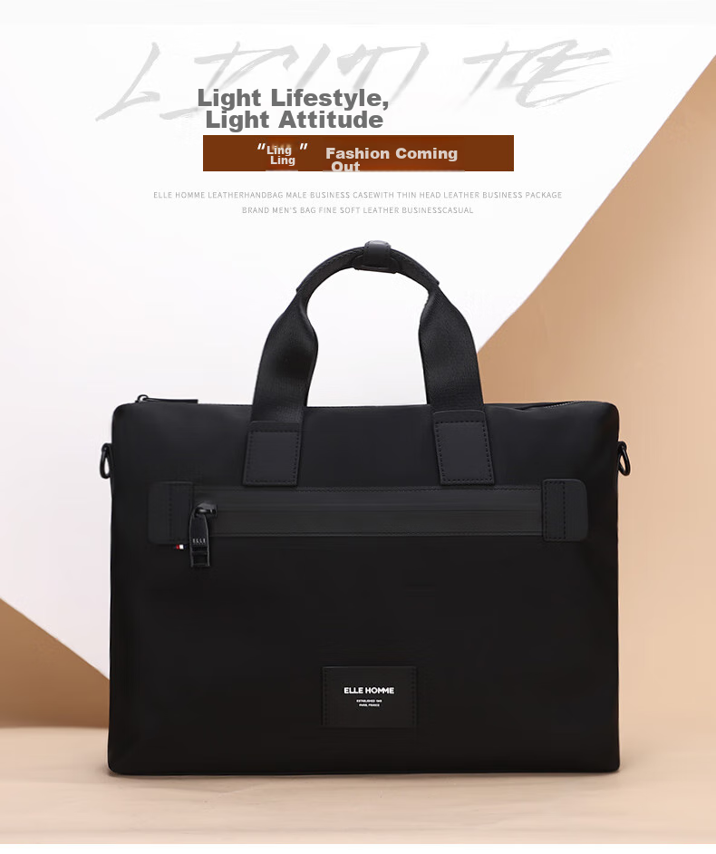 ELLE HOMME Business Men's Briefcase, Nylon Canvas Shoulder Crossbody Bag, Handheld Laptop Bag for Men, 06810 Black 7