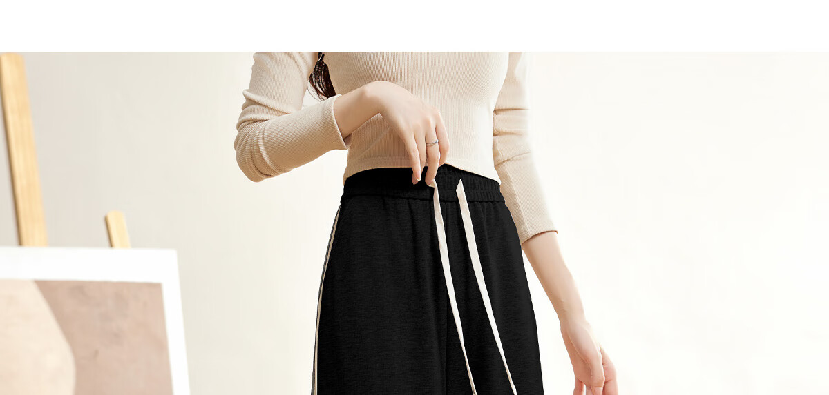 Halo Queen Women's Casual Pants, Spring And Autumn Side Striped Contrasting Color, Drawstring Elastic Waist, Summer Loose-Fitting Sweatpants, New Product H143R1011 38