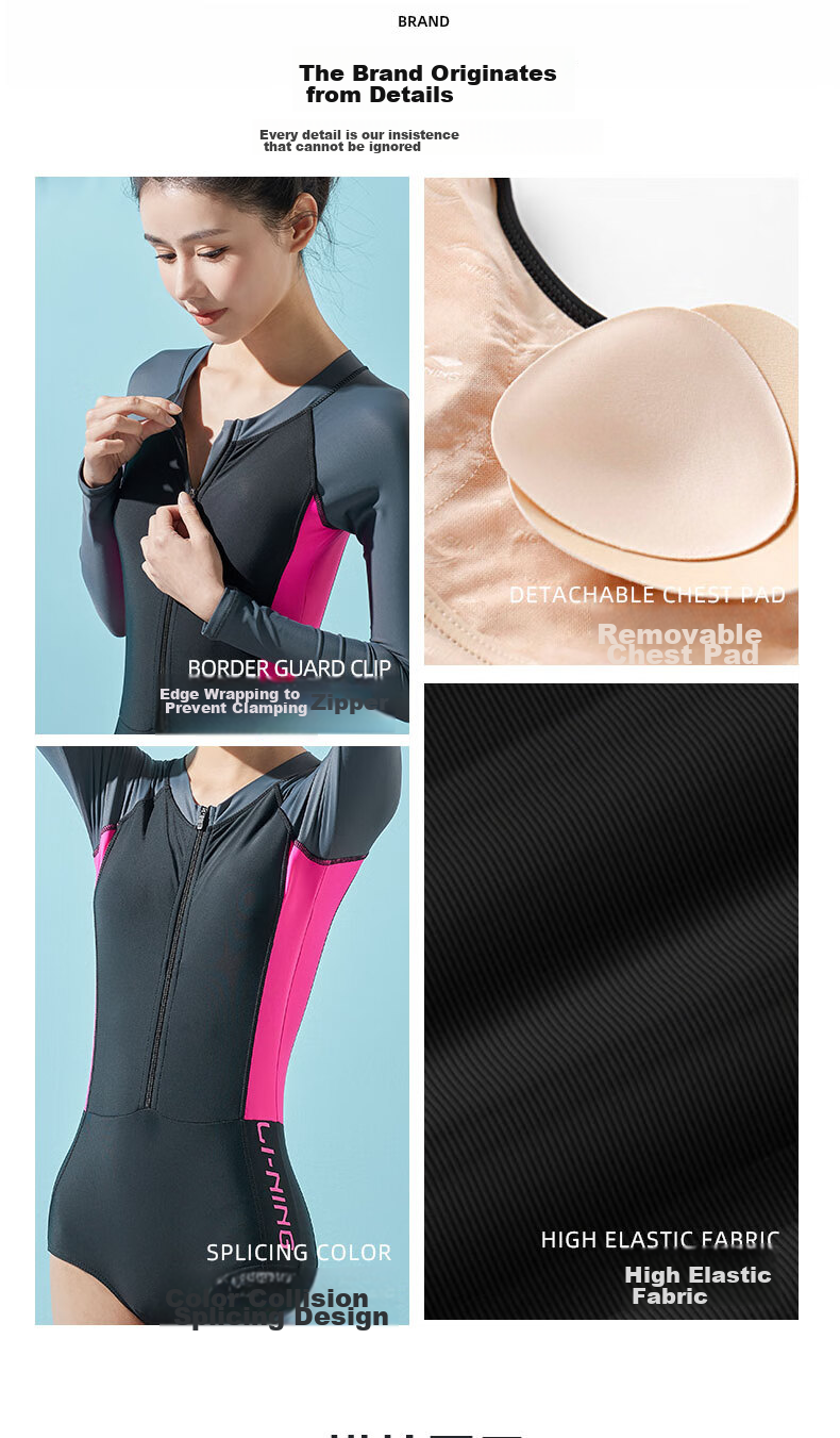Li-Ning Women's One-Piece Swimsuit, Long Sleeve, Push-Up for Small Chest, Waist-Cinching, Slimming, Vacation Hot Spring Swimwear, 388 Black And Red, 3XL 9