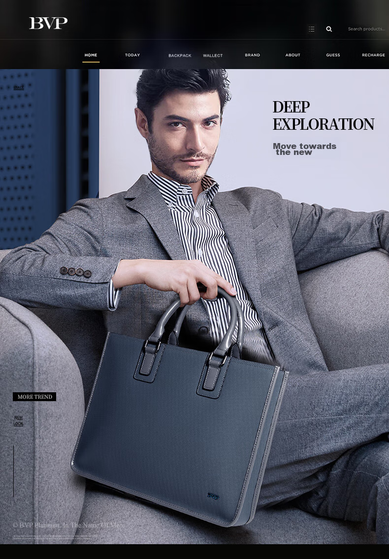 BVP Men's Leather Briefcase, Horizontal Style Handbag, Fashionable Laptop Bag, Business Casual Briefcase for Men, Father's Day Gift 1