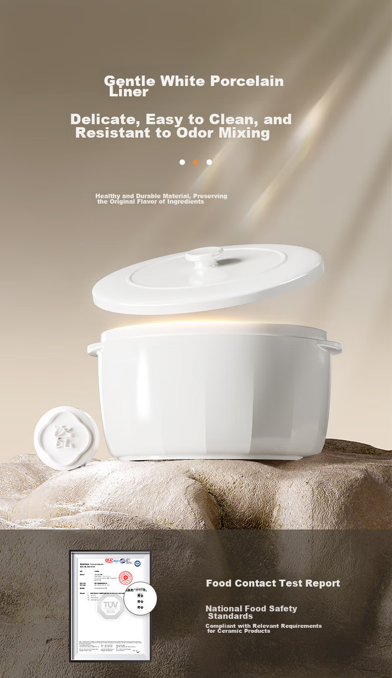 SUPOR Electric Stew Pot, Electric Stew Cup, Double Boiler for Cooking, Home Use Porridge And Soup Pot, Bird's Nest Stew Cup, 4.5L White Porcelain Inner Pot, Soup Pot with Steaming And Stewing Functions, DZ25YC876 Multifunctional Pot 6