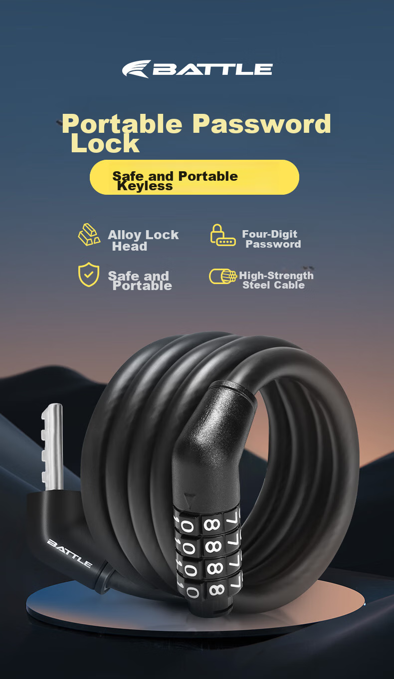 BATTLE Bicycle Lock, Suitable for Mountain And Road Bikes, Universal 4-Digit Anti-Theft Lock, Password Lock, Cycling Accessory, Durable And Portable 1