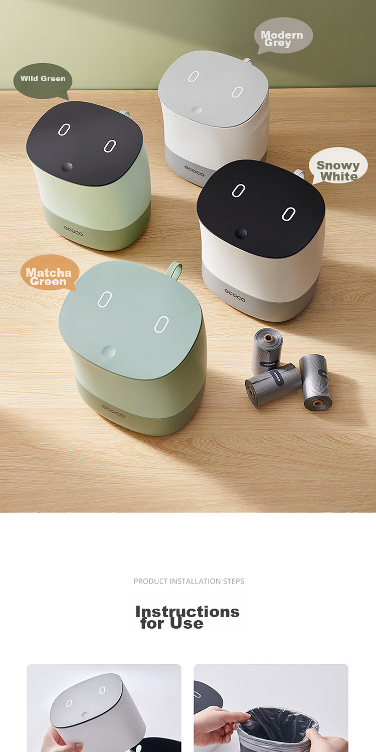 Ecoco Desktop Trash Can 1.5L with Lid, Push-Button Design for Bedroom, Bedside, Car, Coffee Table, Office Desk Waste Bin E2241 Gray 14