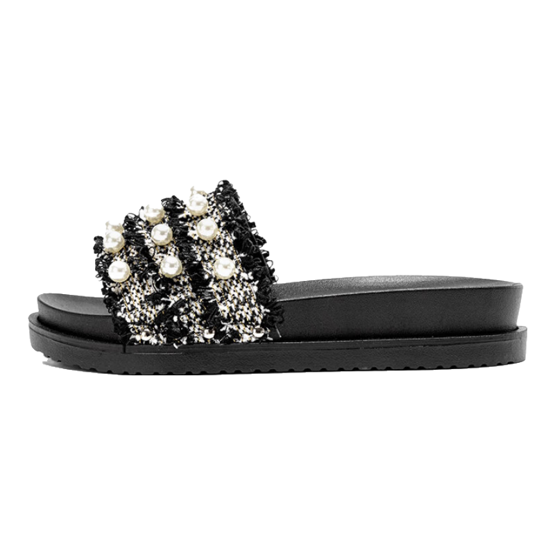 Aokang Women's Pearl Sandals, Outdoor Slippers, Trendy Fairy Style Thick-Soled Slippers, 1224821030, Black, Size 39