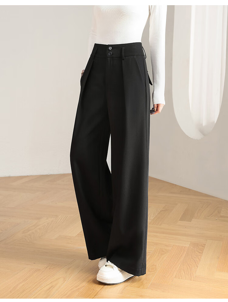 Dme Leg-Lengthening Wide Waist Pleated Design Solid Color Versatile Suit Pants for Women Wide-Leg Trousers Autumn Purple-Red M 16