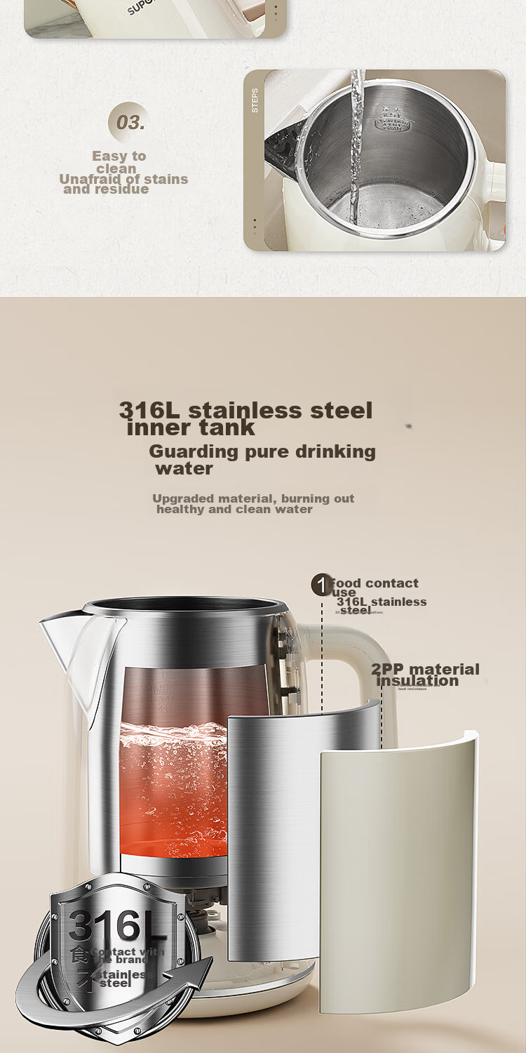 SUPOR 1.5L Temperature Display Kettle with Side Display, 316L Stainless Steel, Multi-Temperature Adjustment And Heat Preservation, Electric Kettle for Breast Milk And Baby Formula, SW-15T75A 6