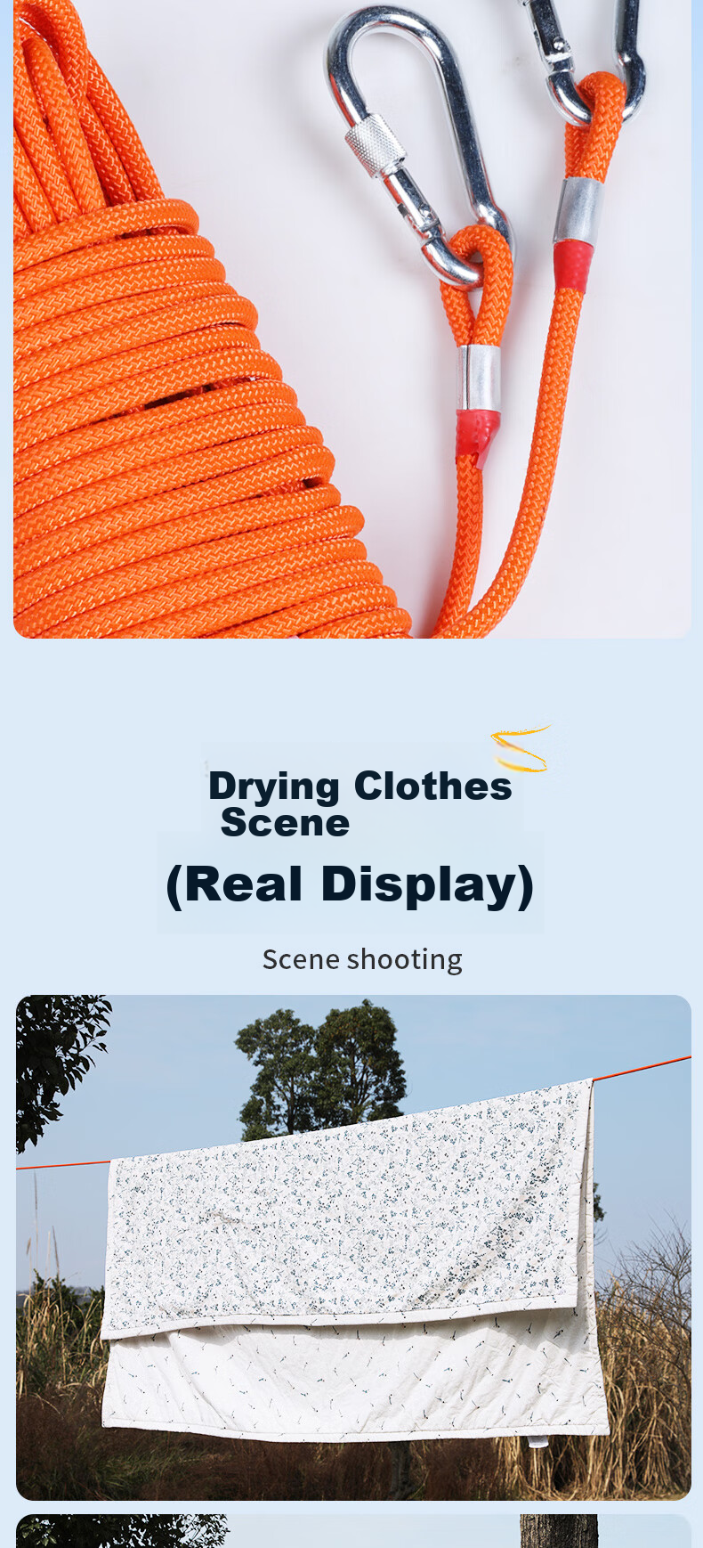 Kanle Outdoor Thickened Steel Wire Clothesline, Outdoor Quilt Drying Tool, Travel Car Roof Polyester Climbing Rope, 8mm 10 Meters 8