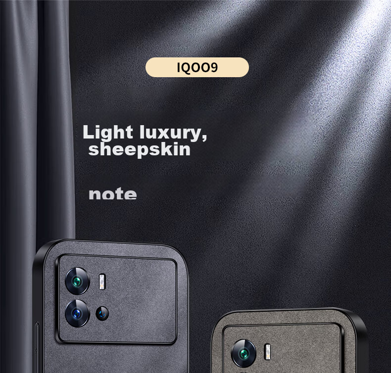 Shangsu Suitable for IQOO9 Phone Case, Vivo Iqoo 9 Protective Cover, Shockproof Lens Full Protection Soft Shell, Simple Luxury Lambskin Silicone Outer Case, Women's And Men's Leather Case, Black 1