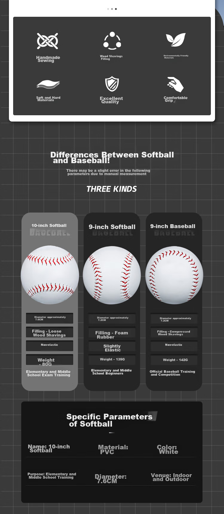 INVUI 10-Inch Soft And Hard Solid Baseballs for Primary And Secondary School Students' Training And Exams, Pack of 2 2