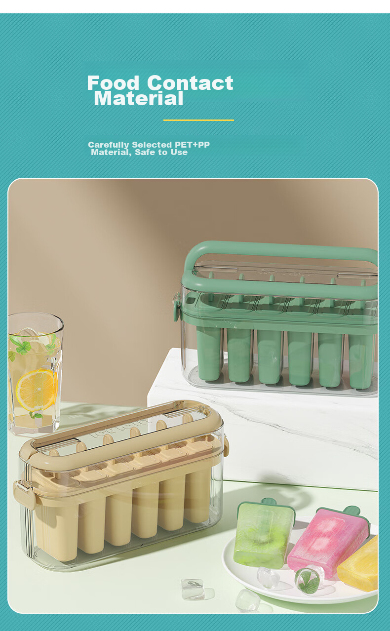 Baicaoyuan Ice Cube Mold, Flip Ice Tray, Ice Maker Box with Lid, Food-Grade Freezing Tool Mold, Green, 32 Compartments 12